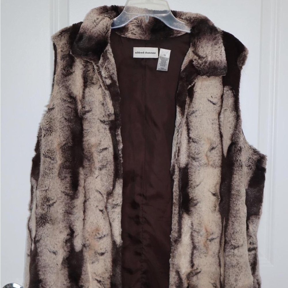 Alfred Dunner Brown and Cream Faux Fur Vest